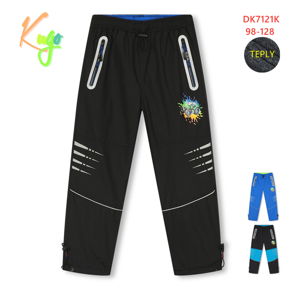 Chlapecké šusťákové kalhoty, zateplené - KUGO DK7121, tmavě šedá/ tyrkysová kolena Barva: Šedá tmavě, Velikost: 98 - main (1)