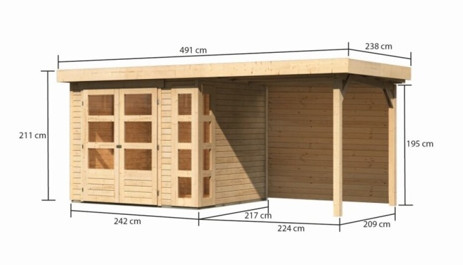 Dřevěný domek KARIBU KERKO 3 + přístavek 240 cm včetně zadní stěny (9185) natur LG2954 - main (1)