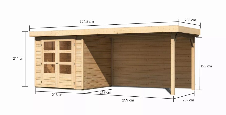 Dřevěný domek KARIBU ASKOLA 2 + přístavek 280 cm včetně zadní stěny (9167) natur LG3218 - main (1)