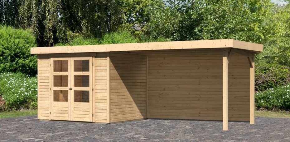 Dřevěný domek KARIBU ASKOLA 3 + přístavek 280 cm včetně zadní stěny (9173) natur LG3237 - main (2)