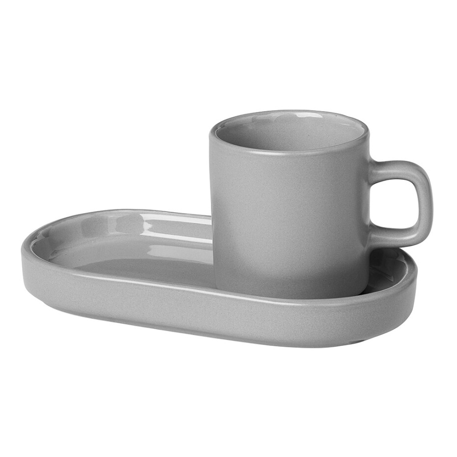 Hrnek na espresso MIO, sada 2 ks, s podtácky, světle šedá, Blomus - main (1)
