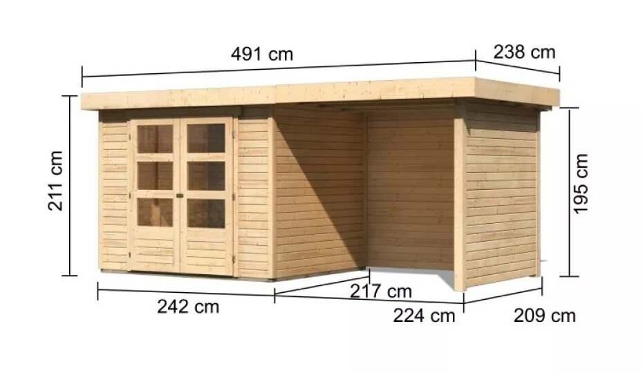 Dřevěný domek KARIBU ASKOLA 3 + přístavek 240 cm včetně zadní a boční stěny (77725) natur LG3234 - main (1)
