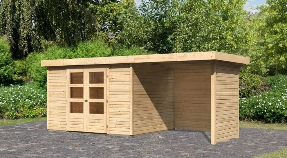 Dřevěný domek KARIBU ASKOLA 5 + přístavek 240 cm včetně zadní a boční stěny (77735) natur LG3277 - main (2)