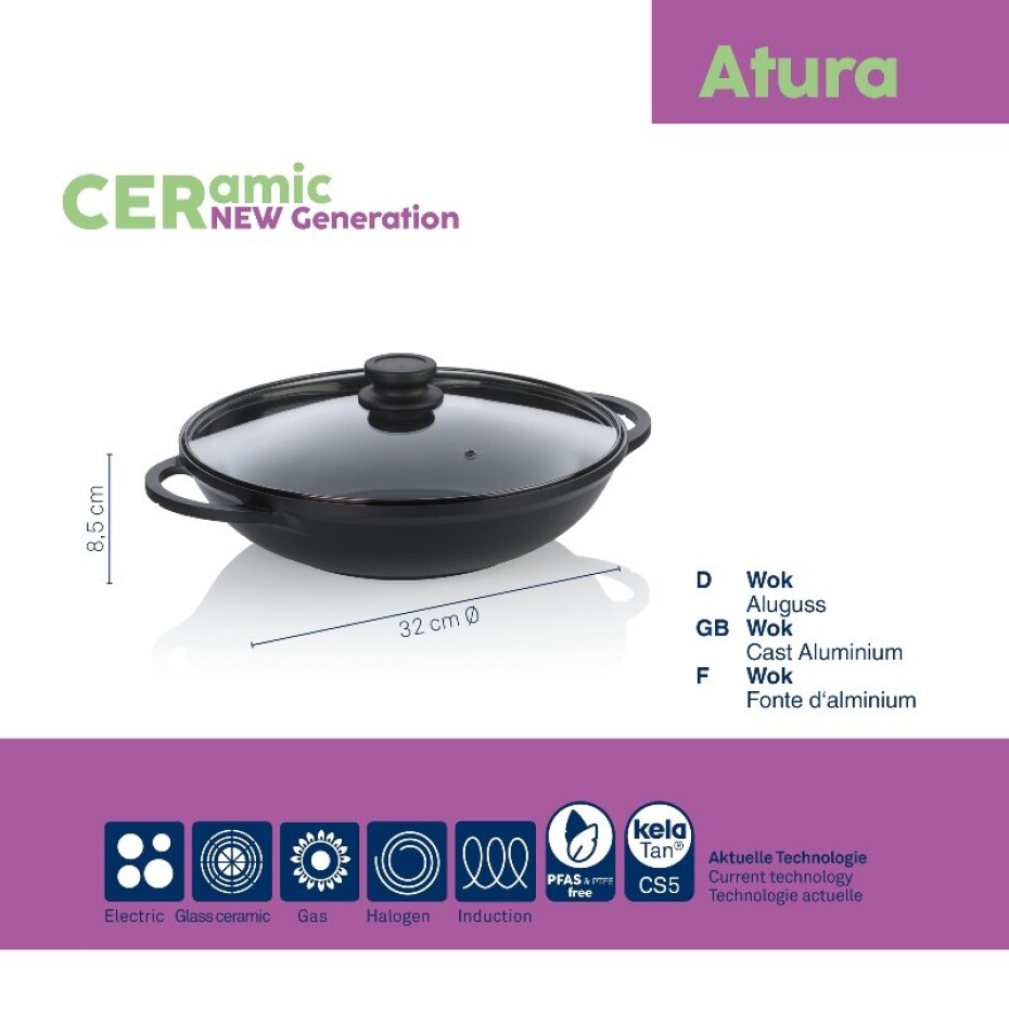 KELA WOK pánev s keramickým povrchem a poklicí ATURA 32 cm KL-15174 - main (2)