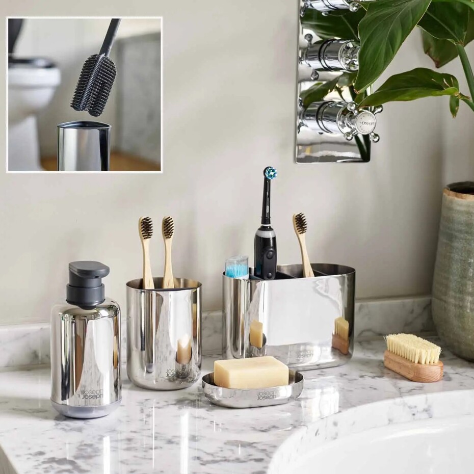 Kelímek na zubní kartáčky EASYSTORE LUXE 70580, stříbrná, nerezová ocel, Joseph Joseph - main (2)