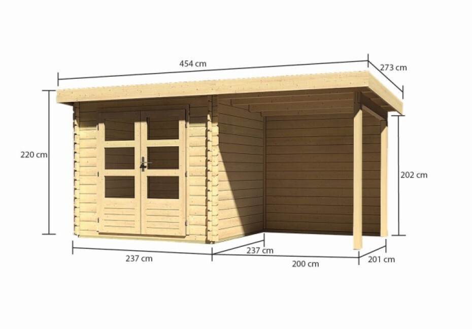 Dřevěný domek KARIBU BASTRUP 2 + přístavek 200 cm včetně zadní stěny (9300) natur LG2808 - main (1)