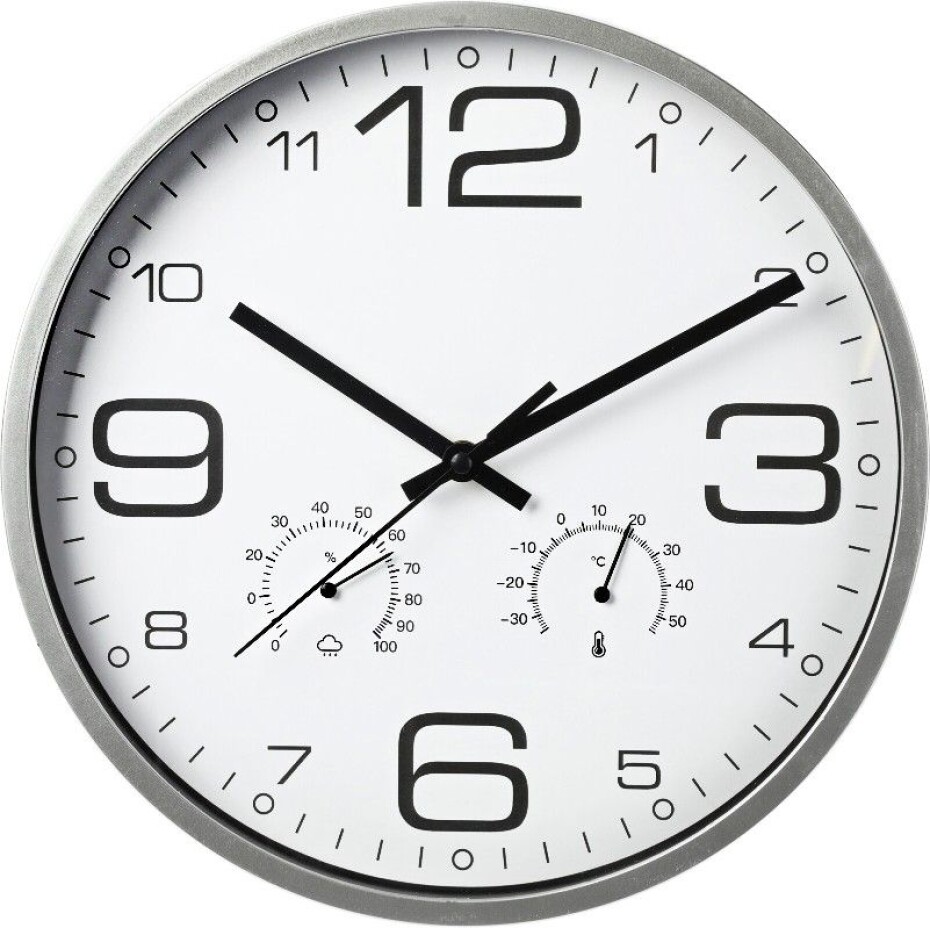 SEGNALE Nástěnné hodiny s teploměrem a vlhkoměrem 30 cm stříbrný rám KO-837362220 - main (0)