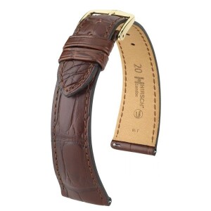 Product detail of Řemínek Hirsch London Alligator (NO QR) - hnědý, mat - 18 mm - L – Standardní délka (doporučujeme) - 16 mm - Zlatá