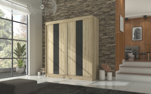 Product detail of ArtAdrk Šatní skříň KAREN | 200 cm Barva: dub sonoma/černé pásy