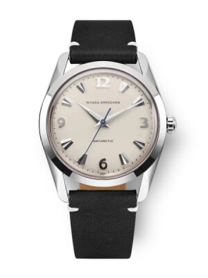 Product detail of Nivada Grenchen Antarctic 35 mm - Eggshell White Luminova - Black leather White Stitching