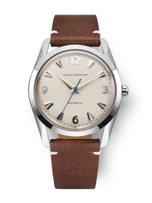 Product detail of Nivada Grenchen Antarctic 35 mm Eggshell Beige - Brown Leather White Stitching