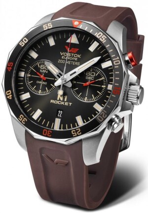 Product detail of Vostok Europe N-1 Rocket Chrono Line 6S21-225A618S - Hnědý silikonový řemínek