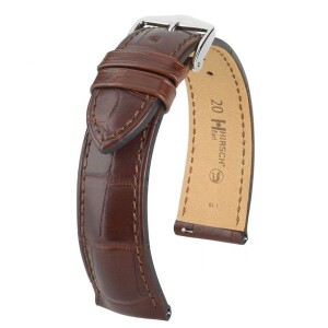 Product detail of Řemínek Hirsch Earl alligator - hnědý, mat - 24 mm - L – Standardní délka (doporučujeme) - 22 mm - Stříbrná