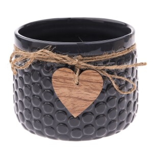 Product detail of Keramický obal na květináč Wood heart tmavě modrá, 9,5 x 12,5 cm