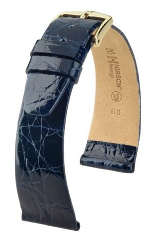 Product detail of Řemínek Hirsch Prestige Crocodile - modrý - 14 mm - M – Střední délka - 12 mm - Zlatá