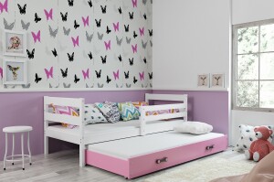 Product detail of BMS Dětská postel s přistýlkou ​​ERYK 2 | bílá 90 x 200 cm Barva: bílá / růžová, Rozměr: 200 x 90 cm