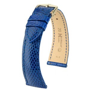 Product detail of Řemínek Hirsch London Lizard - královská modrá, lesk - 16 mm - M – Střední délka - 14 mm - Zlatá