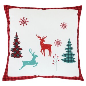 Product detail of Polštář sametový s výplní - vánoční, červené okraje, 100% polyester, 45 x 45 cm.