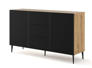 Product detail of ARTBm Komoda RAVENNA B 2D3S 150 | dub artisan / černá matná Provedení: Dub artisan / černý mat / černé nohy