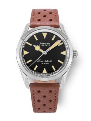 Product detail of Nivada Grenchen Super Antarctic 35 mm - Black Beige Luminova - Brown Racing Strap
