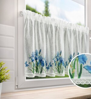 Product detail of ArtFir Krátká záclona ALA P | bílá/modrá 150 x 60 cm