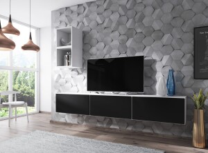 Product detail of Artcam Obývací stěna ROCO 7 roco: korpus bílý mat / okraj bílý mat / dvířka černý mat