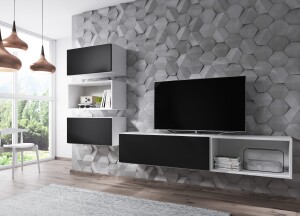 Product detail of Artcam Obývací stěna ROCO 4 roco: korpus bílý mat / okraj bílý mat / dvířka černý mat