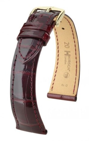 Product detail of Řemínek Hirsch London Alligator - vínový, lesk - 18 mm - L – Standardní délka (doporučujeme) - 14 mm - Zlatá