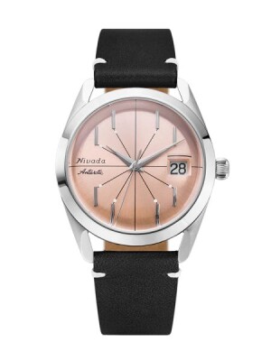 Product detail of Nivada Grenchen Antarctic Salmon Spider - Black leather White Stitching
