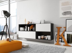 Product detail of Artcam Sestava do obývacího pokoje ROCO 16 roco: korpus černý mat / okraj černý mat / dvířka bílý mat