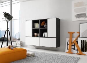 Product detail of Artcam Sestava do obývacího pokoje ROCO 19 roco: korpus černý mat / okraj černý mat / dvířka bílý mat