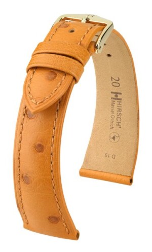 Product detail of Řemínek Hirsch Massai Ostrich - medový - 20 mm - L – Standardní délka (doporučujeme) - 18 mm - Zlatá