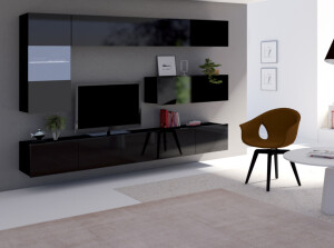 Product detail of ArtGiB Obývací stěna CALABRINI IV | černá/černý lesk