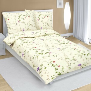 Product detail of Bellatex Krepové povlečení Fialky smetanová, 140 x 220 cm, 70 x 90 cm