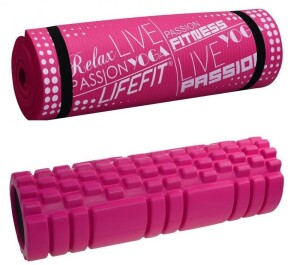 Product detail of Lifefit yoga roller A11 45x14cm + Lifefit yoga mat exclusive plus 180x60x1.5cm růžová barva