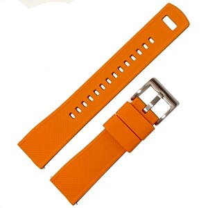 Product detail of Silikonový řemínek, oranžový/černý se stříbrnou sponou - 18 mm