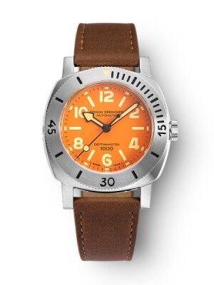 Product detail of Nivada Grenchen Depthmaster Numerals Orange - Brown Leather