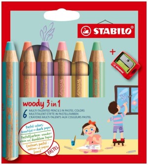 Product detail of Pastelky STABILO Woody 3in1, sada 6 ks v pouzdru s ořezávátkem