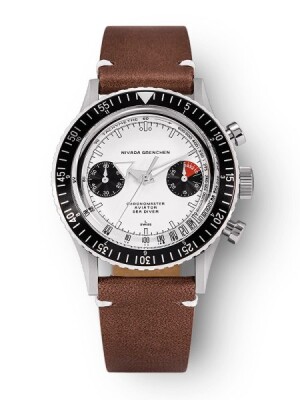 Product detail of Nivada Grenchen Chronomaster White Panda Inter. Bezel - Manual - Brown leather White Stitching