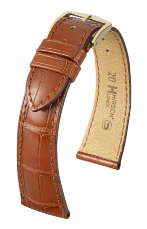 Product detail of Řemínek Hirsch London Alligator (NO QR) - zlatohnědý, mat - 20 mm - L – Standardní délka (doporučujeme) - 16 mm - Zlatá