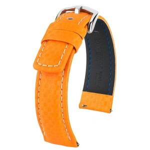 Product detail of Řemínek Hirsch Carbon - oranžový - 20 mm - L – Standardní délka (doporučujeme) - 18 mm - Stříbrná