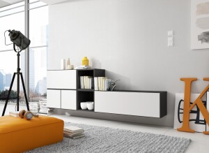 Product detail of Artcam Obývací stěna ROCO 9 roco: korpus černý mat / okraj černý mat / dvířka bílý mat