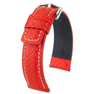 Product detail of Řemínek Hirsch Carbon - červený - 24 mm - L – Standardní délka (doporučujeme) - 22 mm - Stříbrná
