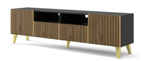 Product detail of ARTBm TV stolek RAVENNA F 2D2S 200 | černá matná / dub artisan Provedení: Černá matná / dub artisan / zlaté nohy