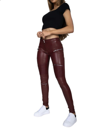 Product detail of Hugz Jeans Wine Faux Leather Biker High Waist