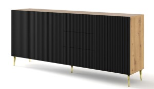 Product detail of ARTBm Komoda RAVENNA B 3D3S 200 | dub artisan / černá matná Provedení: Dub artisan / černý mat / zlaté nohy