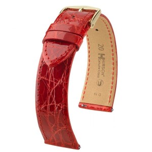 Product detail of Řemínek Hirsch Genuine Croco - červený, lesk - 17 mm - M – Střední délka - 14 mm - Zlatá