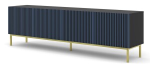 Product detail of ARTBm TV stolek RAVENNA F 4D 200 | černá matná / modrá Provedení: Černý mat / modrá / zlatá kovová podnož