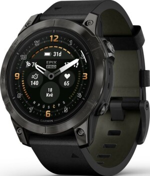 Product detail of Garmin Epix™ Pro 47mm (Gen 2) Sapphire Edition Carbon Gray DLC Titanium / Black Leather Band - 010-02803-30