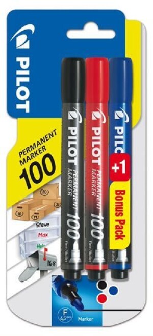 Product detail of PILOT 100 Popisovač permanentní BL 1ks černá/červená/modrá